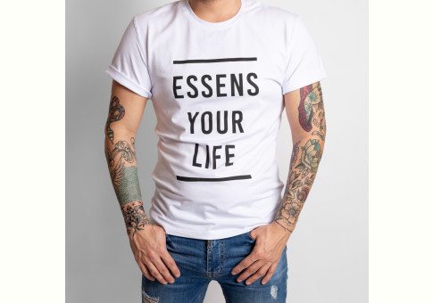 Men's T-shirt with print - white, size L