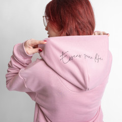 Unisex hoodie with black print - pink, size S
